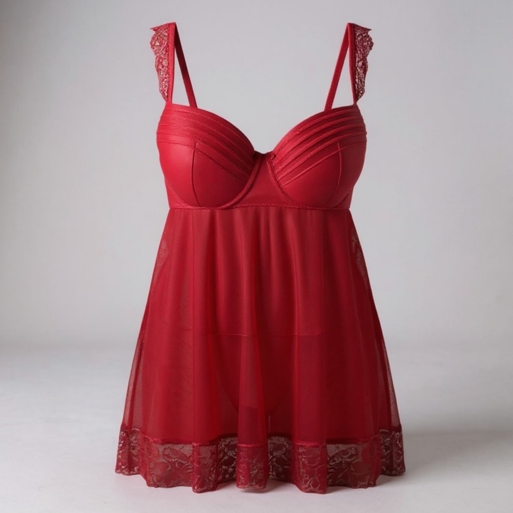 PARFAIT 36D Large Red Underwire Chemise Nightie Slip